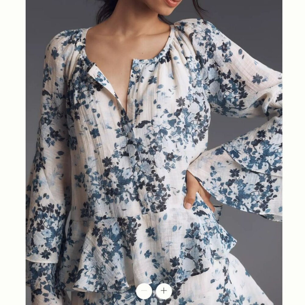 Anthropologie Maeve Long-Sleeve V-Neck Mini Swing Dress - Picture 3 of 11